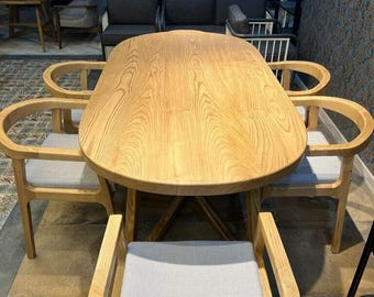 Solid Wood Oval Dining Table - Farmhouse Kitchen Table