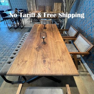 Straight Edge Walnut Dining Table: Solid Wood Farmhouse Kitchen Table
