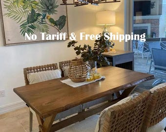 Solid walnut dining table with wooden legs