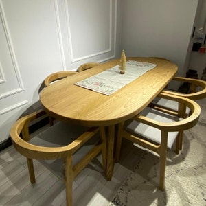 Rustic Oval Solid Wood Dining Table - Farmhouse Kitchen Furniture, Handcrafted Walnut Live Edge Design