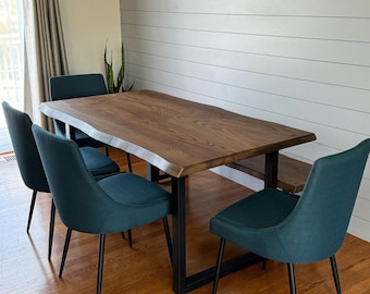Live Edge Dining Table with Bench - Handmade Farmhouse Style
