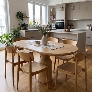 Solid Wood Oval Kitchen Table with Pedestal Base