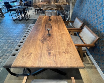 Straight edge walnut dining table, Solid wood dining table, Kitchen table, Walnut dining table, Dine table, Farmhouse table,