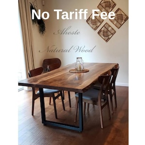 Handcrafted Walnut Dining Table with Bench - Solid Wood Live Edge Kitchen Table for Modern Furniture, Home Decor