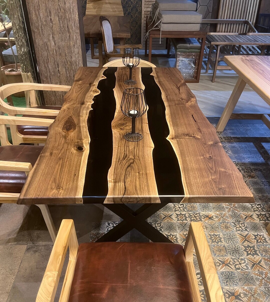 Custom Order Walnut Epoxy Dining Table Dual River Epoxy Etsy