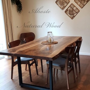 Handcrafted Walnut Dining Table with Bench - Solid Wood Live Edge Kitchen Table for Modern Furniture, Home Decor