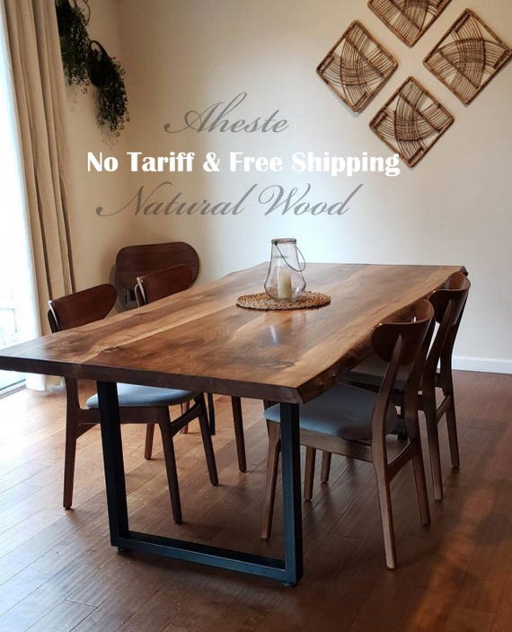 Solid Walnut Live Edge Dining Table with Bench,  Kitchen Table, Farmhouse Table
