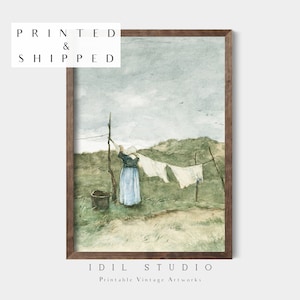 PRINTED&SHIPPED Laundry Line Oil Painting | Rustic Laundry Room Decor | Clothesline Laundry Room Wall Art | 372