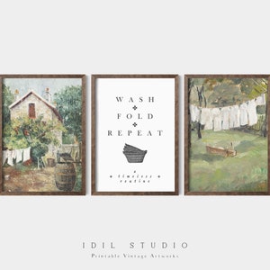 Vintage Laundry Print Set of 3 | Antique Laundry Room Painting | Rustic Laundry Wall Art PRINTABLE