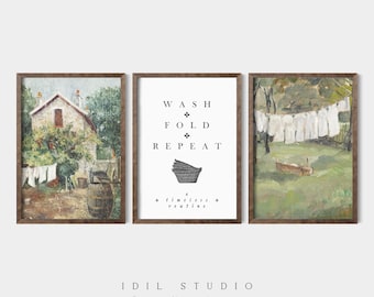 Vintage Laundry Print Set of 3 | Antique Laundry Room Painting | Rustic Laundry Wall Art PRINTABLE
