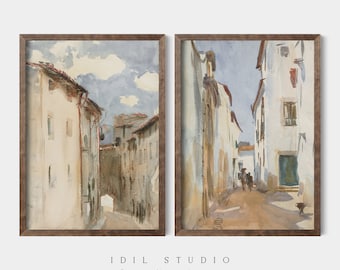 Vintage Spain Print Set of 2 | Rustic Spanish Summer Art | Spanish Street Architecture Wall Art PRINTABLE
