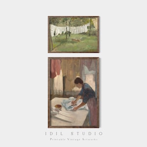 Vintage Laundry Print Set of Two | Rustic Laundry Room Oil Painting Wall Art PRINTABLE