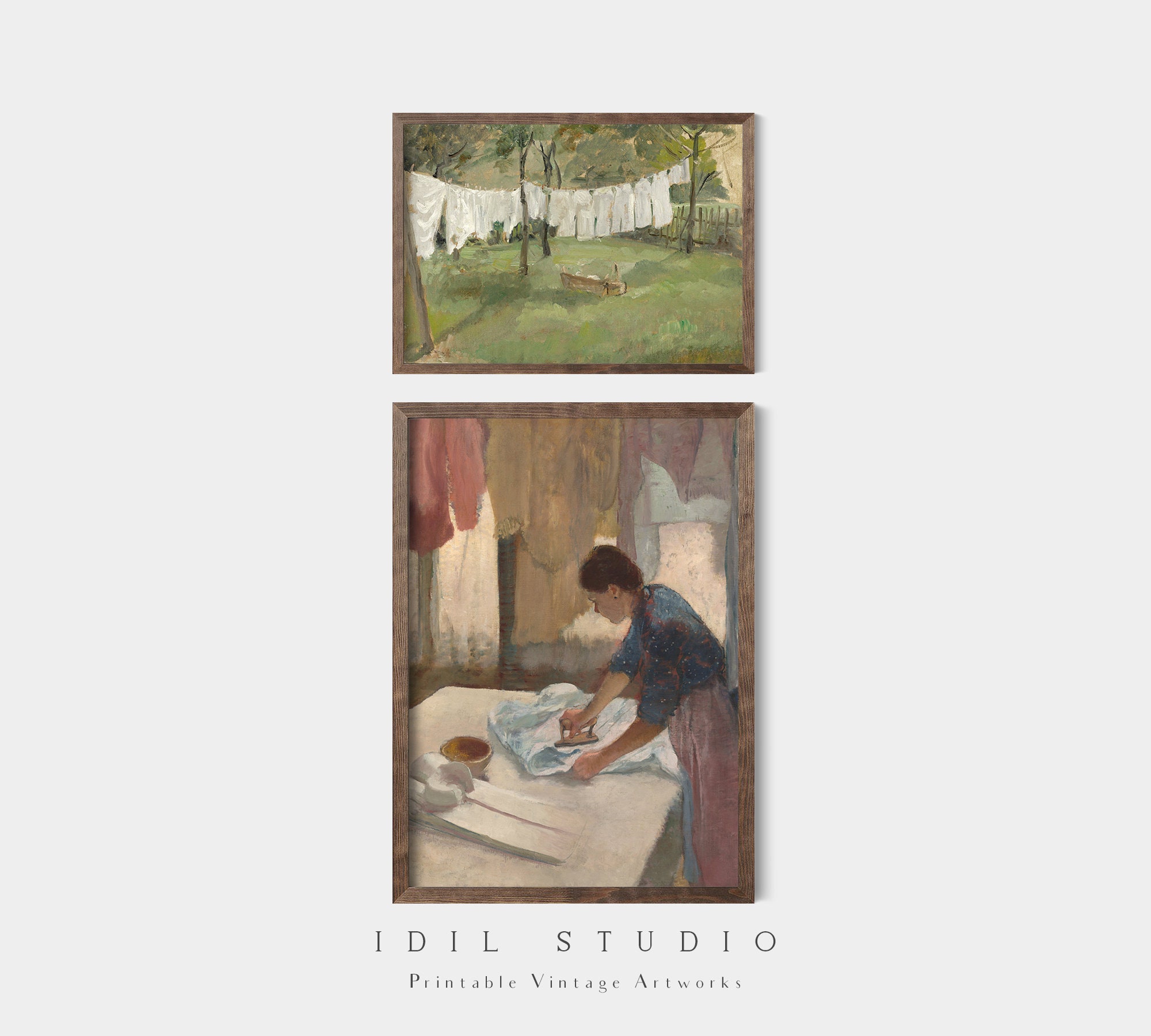 Vintage Laundry Print Set of Two Rustic Laundry Room Oil Painting Wall