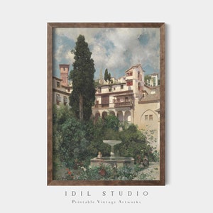 Spanish Garden Vintage Painting | Rustic Spring Summer Architecture Wall Art PRINTABLE | 306