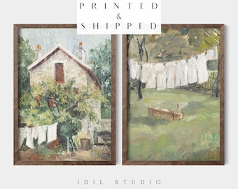 PRINTED & SHIPPED Laundry Room Decor Prints Set of Two | Rustic Laundry Room Oil Painting | Farmhouse Laundry Wall Art | 377
