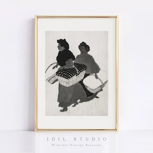 Elegant Laundry Room Decor | Vintage Laundry Room Wall Art | Rustic Black and White Laundress Drawing PRINTABLE | 331