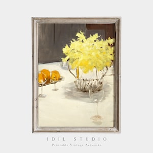 Vintage Kitchen Painting | Rustic Botanical Still Life with Oranges Dining Room Wall Art PRINTABLE | 231