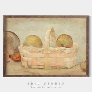 Rustic Kitchen Still Life Painting | Vintage Fruit Basket Dining Room Wall Art PRINTABLE | 219