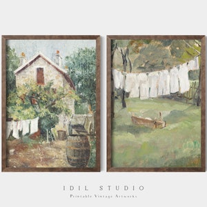 Vintage Laundry Print Set of Two | Rustic Laundry Room Oil Painting | Farmhouse Decor Wall Art PRINTABLE