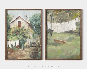 Vintage Laundry Print Set of Two | Rustic Laundry Room Oil Painting | Farmhouse Decor Wall Art PRINTABLE