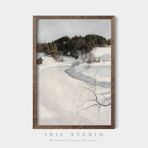 Rustic Snowy Landscape Painting | Vintage Winter Wall Art PRINTABLE | 290