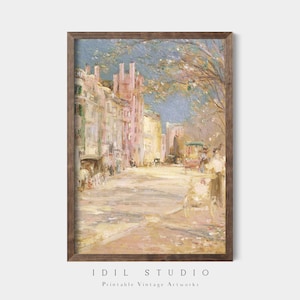New York Street Vintage Oil Painting | Rustic Pastel Spring Architecture Wall Art PRINTABLE | 160