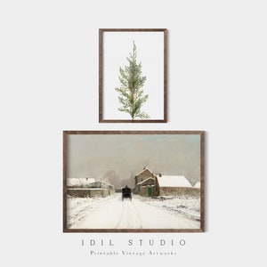 Vintage Winter Print Set of Two | Snowy Landscape | Antique Christmas Wall Art PRINTABLE