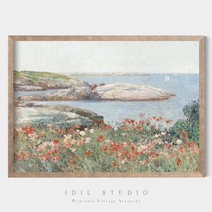 Vintage Seascape Oil Painting | Rustic Summer Flowers Wall Art PRINTABLE | 206