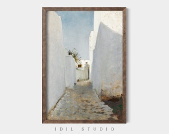 Mediterranean Island Vintage Oil Painting | Rustic Summer Architecture Wall Art PRINTABLE | 226