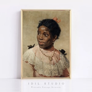 Vintage Black Woman Painting | African American Girl Portrait | Black History Month Large Wall Art PRINTABLE | 360