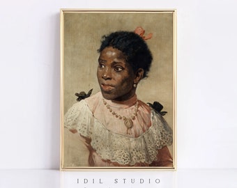 Vintage Black Woman Painting | African American Girl Portrait | Black History Month Large Wall Art PRINTABLE | 360
