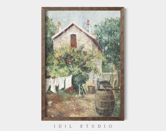 Laundry Line Oil Painting | Rustic Laundry Room Decor | Clothesline Laundry Room Wall Art PRINTABLE | 170