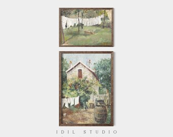 Rustic Laundry Print Set of Two | Vintage Laundry Room Oil Painting Wall Art PRINTABLE