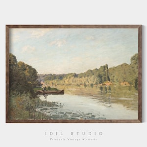 Boat On A Lake Vintage Oil Painting | Rustic Spring Nature Wall Art PRINTABLE | 153