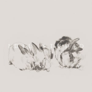 Antique Rabbit Sketch Set of 2 Vintage Easter Bunny Drawing Rustic ...