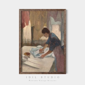 Laundry Room Vintage Wall Art | Woman Ironing Rustic Oil Painting PRINTABLE | 201