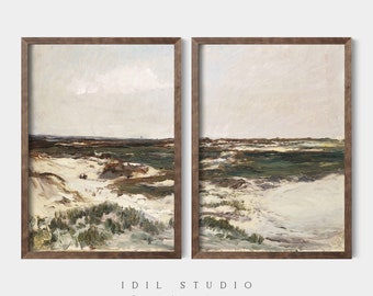 Vintage Autumn Landscape Painting Set of Two | Muted Landscape | Rustic Fall Wall Art PRINTABLE