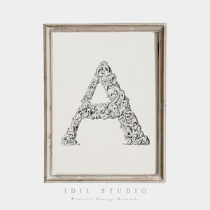 Monograma antiguo IMPRIMIBLE / Arte de letras con iniciales vintage / Tipografía rústica / Arte de pared con alfabeto medieval / 317