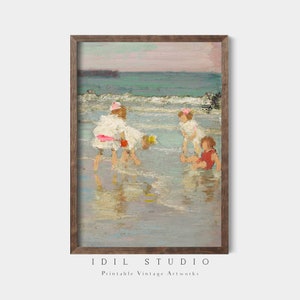 Vintage Girls Room Decor | Sisters Summer Print | Rustic Playroom Wall Art | Beach Play Scene | Coastal Kids Room Wall Art PRINTABLE | 367