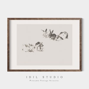 Antike Kaninchen Skizze | Vintage Osterhase Zeichnung | Rustikale neutrale Tierwandkunst DRUCKBAR | 297