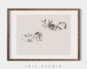 Antique Rabbit Sketch | Vintage Easter Bunny Drawing | Rustic Neutral Animal Wall Art PRINTABLE | 297