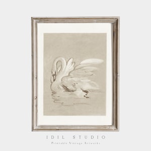 Vintage Swan Sketch | Soft Aesthetic Rustic Swan Art | Pastel Bird Drawing | Animal Wall Art PRINTABLE | 330