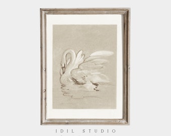 Vintage Swan Sketch | Soft Aesthetic Rustic Swan Art | Pastel Bird Drawing | Animal Wall Art PRINTABLE | 330