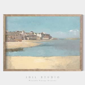 Antique Beach Oil Painting | Vintage Coastal Wall Art | Muted Beach House PRINTABLE | 229