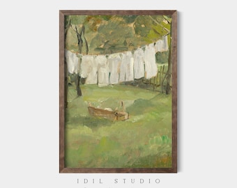 Vintage Laundry Line Painting | Rustic Laundry Room Decor | Clothesline Laundry Room Wall Art PRINTABLE | 337