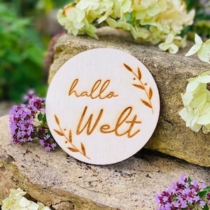 Meilenstein Taler aus Holz, Meilensteinkarten-Set "erstes Babyjahr", runde Meilensteine aus Holz,  Geschenkidee zur Geburt oder Babyparty