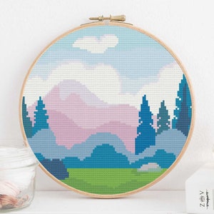 Berge Pastell Kreuzstich Stickmuster Kreuzstich Stickmuster Kreuzstich Stickmuster Kreuzstich Stickmuster Anleitung