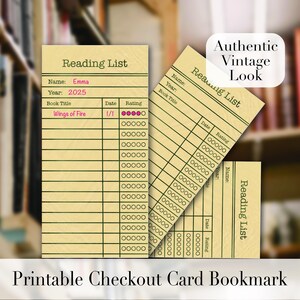 Marque-page de carte de paiement de bibliothèque vintage imprimable. Cadeau parfait pour tout lecteur. Gardez une trace de ce que vous avez lu avec ce marque-page pratique.