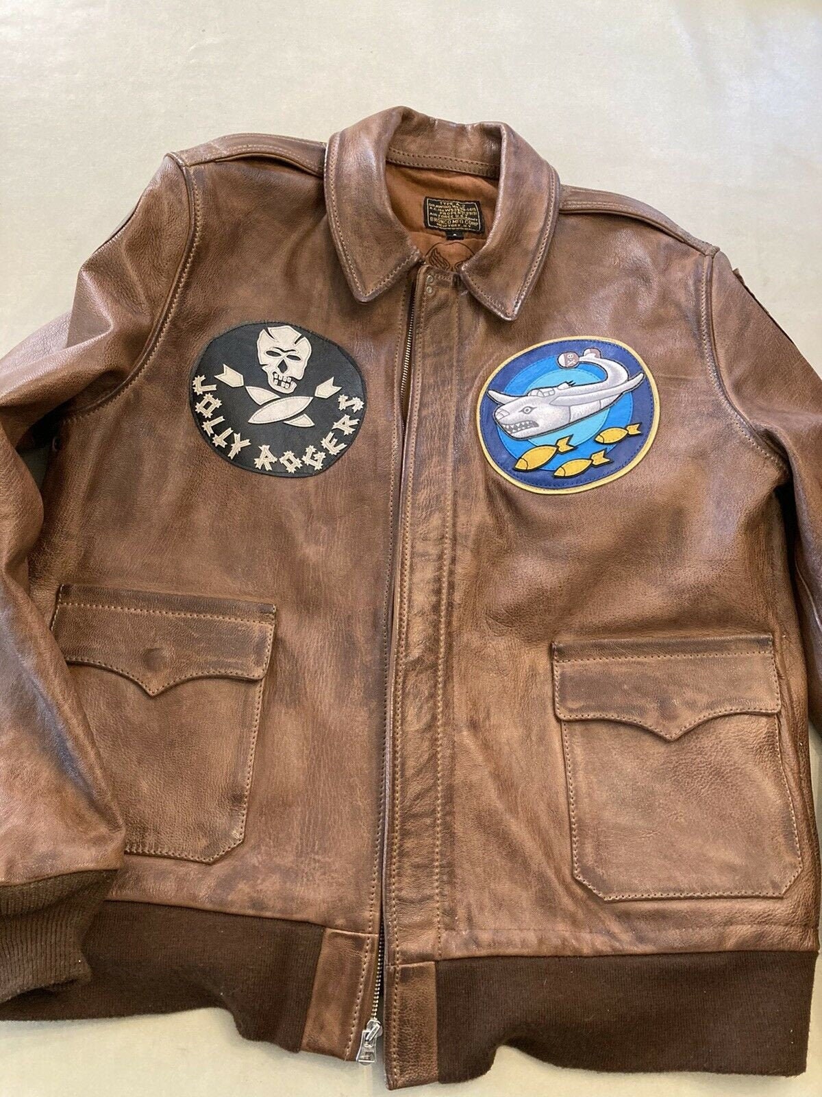 Top Gun Flying Tigers Leather Jacket Brown / S