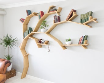 Solid Oak, Waney Edge, Windswept Tree, Tree Shelf, Tree Bookcase, Bookshelf, Tree shaped, Nursery Shelf, Rustic Shelf, Bedroom Shelf